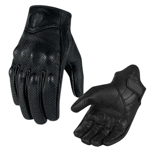Gants de moto d'été demi-doigts en cuir noir rétro perforés antidérapants résistants à l'usure décontractés unisexes pour la pêche et la gym - Product Image 2