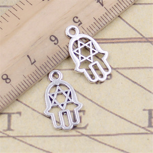 Dijes <span class=keywords><strong>Hamsa</strong></span> mano <span class=keywords><strong>ESTRELLA</strong></span> <span class=keywords><strong>DE</strong></span> <span class=keywords><strong>David</strong></span> hexagrama 20x12mm colgantes <span class=keywords><strong>de</strong></span> Color plata tibetana joyería antigua fabricación artesanal DIY - Product Image 4