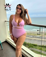 MLY Effen Kleur Gedraaide Sexy Strandkleding Thong Push-up Badkleding Dames Zwempak Push-up Micro String Hoge Taille Bikini Set
