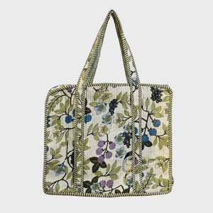 Sac fourre-tout en coton à motif floral avec broderie, design ouvert, pour le shopping toutes saisons, style bohème - Product Image 1