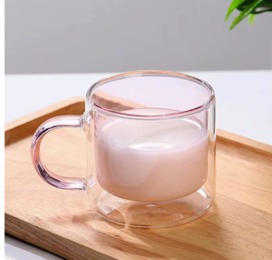 Mugs en verre à double paroi isolants DFM01 250ml, transparents, bleu clair, vert, rose, ambre, turquoise, en stock, vente en gros et personnalisation. - Product Image 5