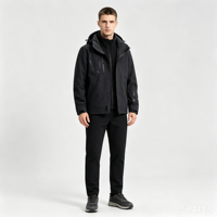 Groothandel op maat gemaakte logo geweven unisex softshell outdoor jas met afneembare fleece binnenvoering, waterdicht en winddicht