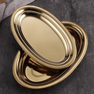 Plato ovalado de acero inoxidable 304 con acabado dorado para platos de barbacoa - Product Image 2
