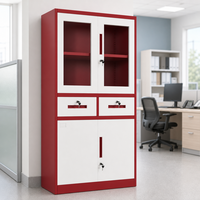 Armoire de classement robuste en métal à 2 tiroirs, armoire de rangement de bureau en acier avec serrure, conception KD, rouge et blanc