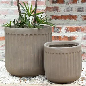 Pot semen silinder dekoratif lantai rumah murah kustom pot bunga beton dalam ruangan untuk taman