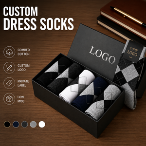 Calzini da Uomo per Abiti Eleganti in Cotone Traspirante, con Logo Personalizzato, Fantasia a Quadri o Tinta Unita, Confezione Regalo, Vendita Calda - Product Image 1