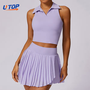 Atmungsaktives Schnelltrocknendes Tennis-Set: Ärmelloses Polo-Crop-Top mit Plissiertem Taillenbund und Vorderem Rock-Shorts, 4-Wege-Stretch Fitness-Sportbekleidung - Product Image 1