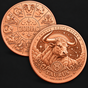 Moneta in Rame Puro 999 da 1 oz, Elettroplaccata, Serie 12 Segni Zodiacali in Alto Rilievo, <span class=keywords><strong>Toro</strong></span>, 3D UV Colorata, Edizione da Collezione Creativa - Product Image 1