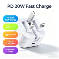 Cargador de Pared Plegable Universal USB Tipo-C de 20W con Enchufe para Reino Unido, Carga Rápida PD, Resistente al Fuego, para Teléfonos Móviles, Auriculares y Relojes Inteligentes
