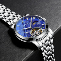 Hochwertige Edelstahl-Armbanduhr mit Legierungsgehäuse Luxuriöse Herren-Modeuhr Trendige Skelett-Mechanikuhr