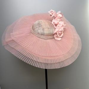 Modische Damen Elegante Rosa Sinamay-Blume 3-Schichtige Breitkrempige Mütze für Alle Jahreszeiten <span class=keywords><strong>Kentucky</strong></span> <span class=keywords><strong>Derby</strong></span> Kirche Hochzeit <span class=keywords><strong>Party</strong></span> - Product Image 4