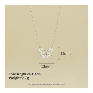 Venta caliente de verano 925 joyería delicada de plata esterlina circón insertar pajarita mariposa colgante collar para niñas - Product Image 3