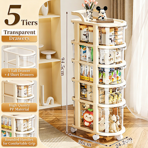 플라스틱 현대식 스탠딩형 롤링 유틸리티 카트 (손잡이 및 바퀴 포함) 간식 랙 트롤리 바닥 서랍 - Product Image 4