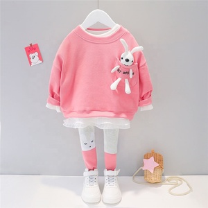 Bayi Perempuan Set Pakaian Anak-anak Pakaian Kasual Renda Kartun Kelinci T Shirt Celana Balita Bayi Anak Kostum Liburan - Product Image 1