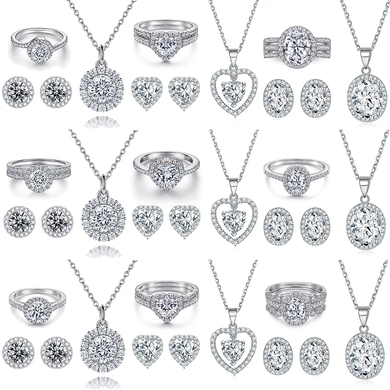 Conjunto de joias, conjunto de joias simples da moda, joias com diamantes, prata esterlina s925, pedras coloridas clássico, conjunto de joias