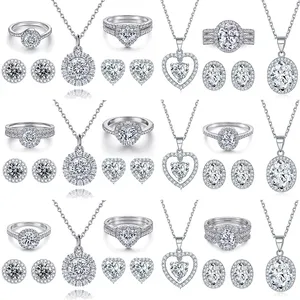 Mode Eenvoudige Sieraden Set Fine Jewelry Diamonds Halo S925 Sterling Zilveren Klassieke Gekleurde Stenen Sieraden Set