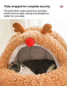 Modernes Komfortables Katzen-Schwammbett Rundes Plüschiges Flauschiges Beruhigendes Katzenhöhlen-Nest mit Nicht-Zusammenfallender Abdeckung - Product Image 6