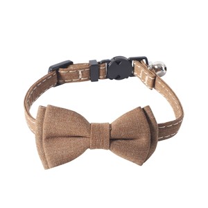 Elegante Collar para Mascotas de Poliéster con Lazo de Color Sólido, Cierre de Hebilla Ajustable para Perros Pequeños, Todas las Temporadas, Rosa/Beige - Product Image 5