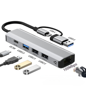 Hub USB 3.0 USB 2.0 multiport 5 en 2 avec adaptateur RJ45, convertisseur de type C, Ethernet 100M, <span class=keywords><strong>station</strong></span> d'accueil RJ45 pour <span class=keywords><strong>MacBook</strong></span> <span class=keywords><strong>Pro</strong></span> - Product Image 5