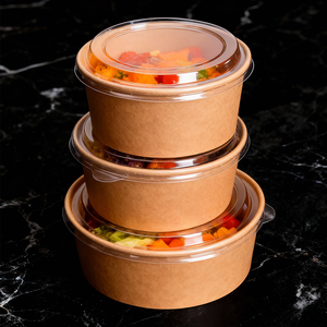 Tazón de ensalada redondo de papel kraft biodegradable, a prueba de fugas, con impresión personalizada, de calidad alimentaria, para la familia, al por mayor. - Product Image 6