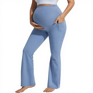 OEM Wholesale Custom Logo Maternity <b>Flare</b> <b>Leggings</b> Over the Belly with Pockets Soft Comfortable Pregnancy Yoga Daily Work Pants - Product Image 1