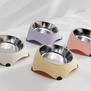 Mangkuk Makanan Anjing Modern Pola Solid Tahan Lama 15 Derajat Miring Bulat Mangkuk Tunggal untuk Anjing Bahan Stainless Steel Tempat Makan Hewan Peliharaan Dapat Dilepas - Product Image 1