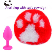 Jouets sexuels : Plug anal en silicone en forme de queue de chat avec boule de poils de renard blanc kaki pour couples