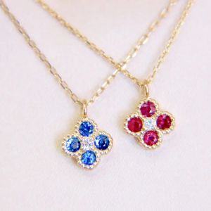 Collier trèfle à quatre feuilles en or 18 carats Xinfly, rubis et saphir naturels, pendentif de luxe en gros pour femmes - Product Image 1