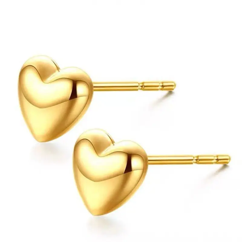 pure real solid gold fine jewelry wholesale 4mm heart studs earrings for women 18k gold