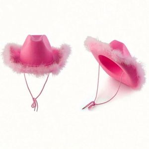 Sombrero de Vaquero de Peluche Rosa de Alta Calidad para Fiesta, Sombrero de Vaquera Rosa, ¡Gran Venta! - Product Image 2