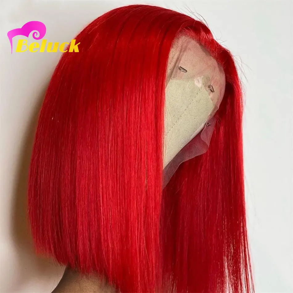 180% Density Red Bob Wig Human Hair Straight Short Bob Lace Wigs For Black Women Colored Remy Hair 13x4 HD Lace Front Wig