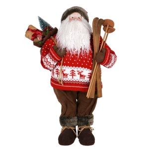 Reindeer Knit Jumper <b>Santa</b> Claus Doll <b>Standing</b> Figurine with Wooden Skis for Ski Chalet Xmas Decor - Product Image 2