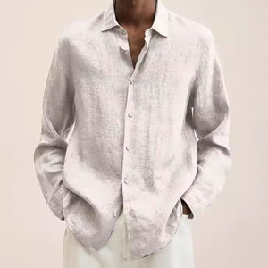 Camicie Classiche di Moda 100% Lino per <span class=keywords><strong>Uomo</strong></span>, Camicia Casual a Maniche Lunghe, <span class=keywords><strong>Abbigliamento</strong></span> Maschile di Qualità Antipiega - Product Image 4