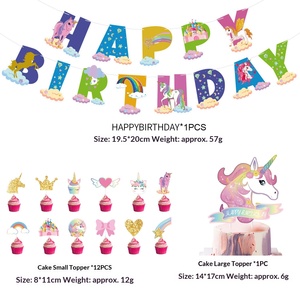 Ensemble de fête d'anniversaire sur le thème de l'unicorn, avec des drapeaux et des décorations, joyeux anniversaire, décorations de gâteau pour enfants - Product Image 5