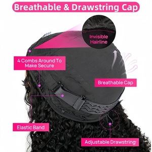 Demi-perruque bouclée en cheveux humains 200% densité sans couture Flip Over Wig Wear and Go Glueless Drawstring Wig Cheveux humains pour femmes 3 en 1 - Product Image 5