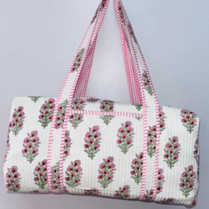 Large Cotton Weekender Travel Duffle Bag Custom Quilted Foldable Durable Sports Zipper Women Carryall Floral Printed Overnight - Product Image 1