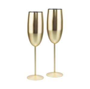 Flûte à champagne en acier inoxydable avec logo personnalisé, pour les célébrations de mariage, élégante coupe à champagne en métal doré - Product Image 1