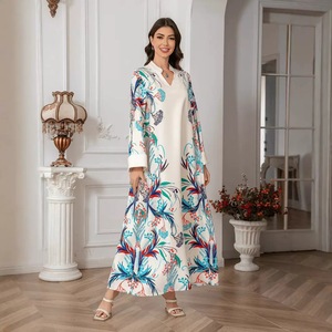 Abaya Traditionnelle Brodé Floral 2026 pour Femme, Longueur Cheville, Respirante en Polyester, Taille Élastique, Idéale Été Automne Aïd Mariage - Product Image 3