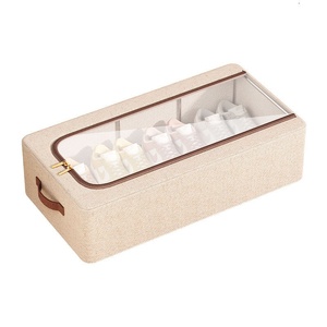 Tianshan Cotton Linen <b>Foldable</b> Stackable <b>Shoe</b> Box Storage Organizer with Moisture-Proof Lid for Home Under-Bed Dormitory Use - Product Image 1