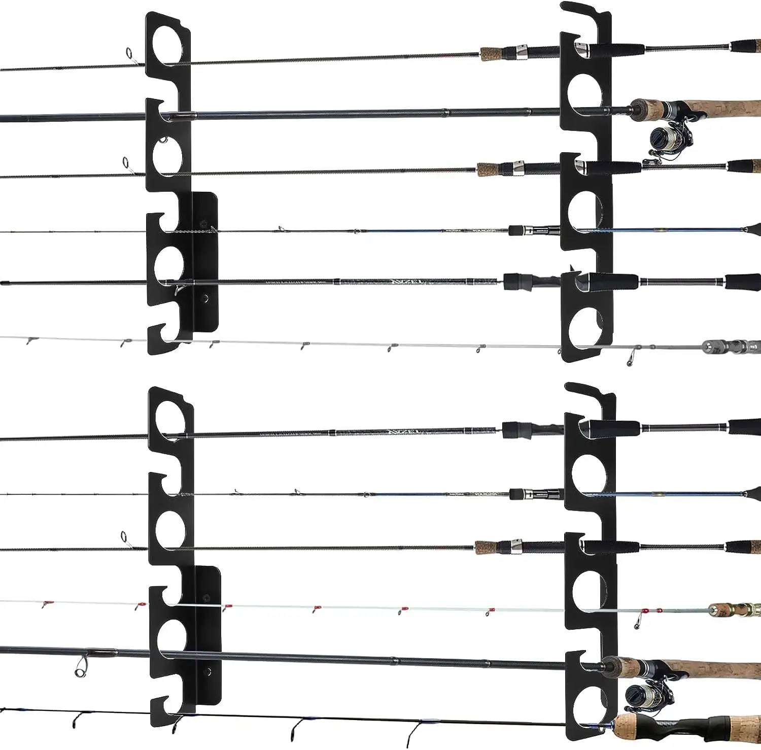 Portacanne da pesca in acciaio montaggio a parete montaggio a soffitto canna da pesca portacanna portaoggetti gancio di stoccaggio può contenere fino a 12 canne da pesca
