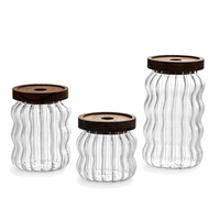 OEM Transparante Glazen Pot met Acacia Houten Deksel, Set met Meerdere Formaten voor Opslag van Havermout, Snoep, Noten, Koffiebonen, Thee, Verpakt in Karton