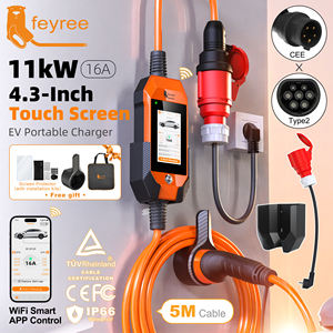 Cargador Portátil para Vehículos Eléctricos Feyree de 11 kW, Trifásico, Tipo 2, Pantalla Táctil Inteligente de 4.3 Pulgadas, WiFi, Aplicación para Tesla, Cargador EVSE de CA con Adaptador - Product Image 1