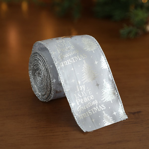 Pita Natal Glitter Bahan Kain Bronzing Pita Dekoratif untuk Pohon Natal Kotak Hadiah Ikat Anyaman - Product Image 4