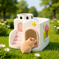 Nichoir en céramique Creative Castle pour hamster, multifonctionnel 3-en-1, maison de refroidissement pour petits animaux avec bol à nourriture et porte-bouteille d'eau