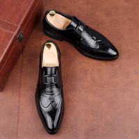 Chaussures habillées formelles pour hommes, style britannique, à enfiler, bout pointu, semelle extérieure en caoutchouc respirante, pour le bureau et la carrière, marque tendance