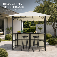 Pavillon moderne en acier 8x8 pieds avec comptoirs/étagères doubles intégrés, résistant à la corrosion pour terrasse/loisirs en plein air, commande en gros