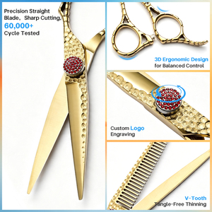 Forbici per Sfoltire <span class=keywords><strong>i</strong></span> Capelli in Acciaio Inossidabile 9CR13, 6.0 Pollici, Affilate e Lisce, Antiruggine, Dorate, per <span class=keywords><strong>Parrucchieri</strong></span> Professionisti - Product Image 2