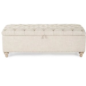 <span class=keywords><strong>Banc</strong></span> ottoman moderne rembourré en lin avec rangement, touffeté, pour bout de lit, chambre et entrée - Product Image 3