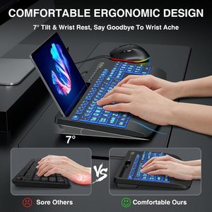 Combo de Teclado y Ratón con Cable SABLUTE, Retroiluminación RGB de 7 Colores, Reposamuñecas Ergonómico con Teclas Multimedia para PC, Windows, Laptop, Mac - Product Image 3
