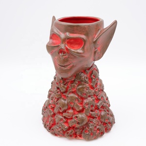 Personnalisé Halloween Hawaii bar tropical verre à cocktail non émaillé brun rouge surface céramique démon diable tête crâne squelette tiki mug - Product Image 6